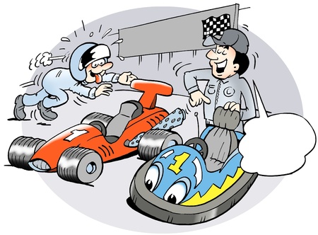 A young racer choose the wrong carの写真素材