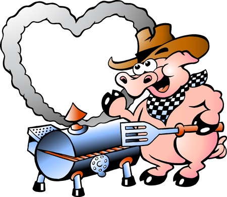 Hand-drawn Vector illustration of an Pig making BBQのイラスト素材