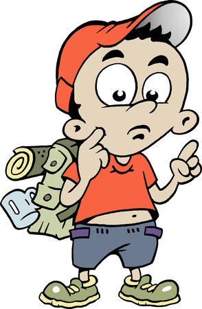 Hand-drawn illustration of an Wondering Schoolboy  pointingのイラスト素材