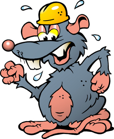 Hand-drawn Vector illustration of an angry upset Rat with yellow Helmetのイラスト素材