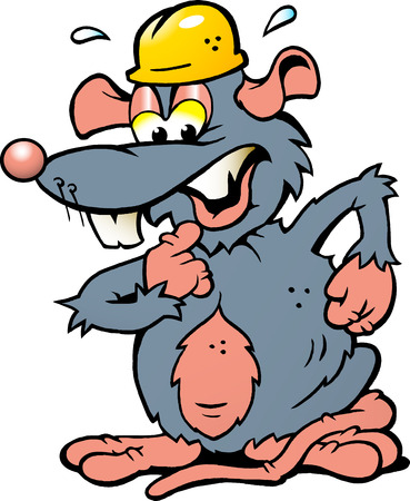 Hand-drawn Vector illustration of an scared Rat with yellow Helmetのイラスト素材