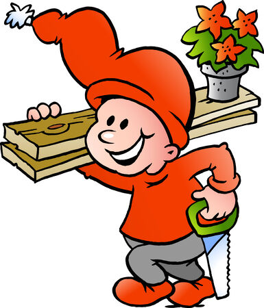 Hand-drawn Vector illustration of an Happy Christmas Elf going to Workのイラスト素材