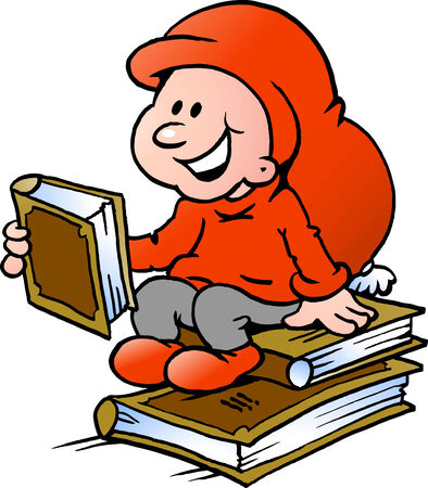 Hand-drawn Vector illustration of an Happy Christmas Elf reading booksのイラスト素材