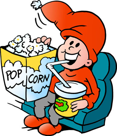 Hand-drawn Vector illustration of an Happy Christmas Elf  in Cinema or Theaterのイラスト素材