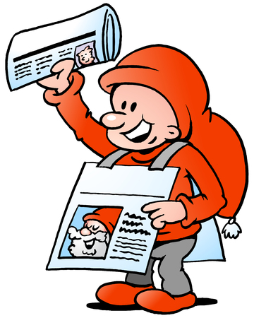 Hand-drawn Vector illustration of an Happy Christmas Elf  with News Paperのイラスト素材