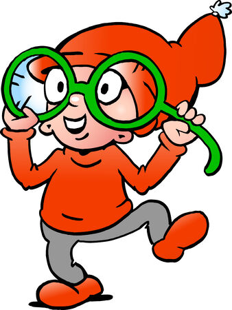 Hand-drawn Vector illustration of an Happy Christmas Elf  with big green glassesのイラスト素材