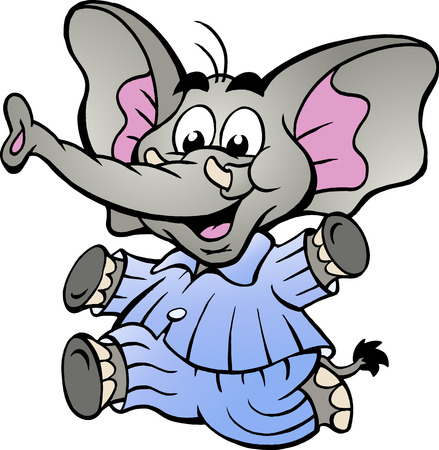 Hand-drawn Vector illustration of an Happy Baby Boy Elephant in Pajamasのイラスト素材