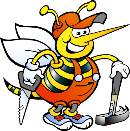 Hand-drawn Vector illustration of an Happy Working Carpenter Beeのイラスト素材