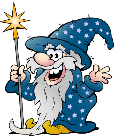 Vector Cartoon illustration of a Happy Old Wizard Magic Manのイラスト素材