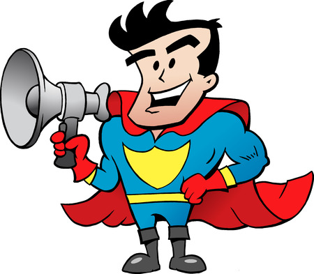 Vector Cartoon illustration of an Super Hero Talk in Megaphoneのイラスト素材