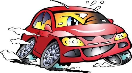 Vector Cartoon illustration of a red Sports Car Mascot racing in full speedの写真素材