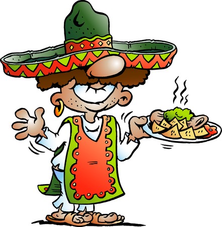 Vector Cartoon illustration of a Happy Mexican standing with some Tarco Foodの写真素材