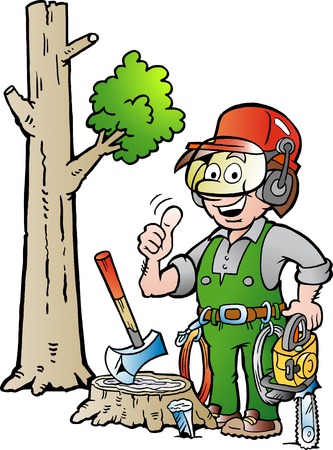 Vector Cartoon illustration of a Happy Working Lumberjack or Woodcutter giving Thumb Upのイラスト素材