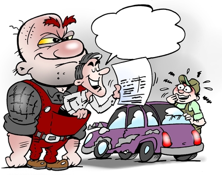 Cartoon illustration of a businessman pushing a customer with unfounded methodsの写真素材