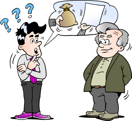 Cartoon Vector illustration of a sales man giving older man investment adviseのイラスト素材