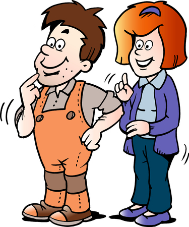 Cartoon Vector illustration of a man there listening to the woman s good adviceのイラスト素材