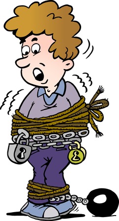 Cartoon Vector illustration of a man there is bound to hands and feetのイラスト素材