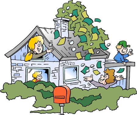 Cartoon Vector illustration of a happy family there has borrowed money in the property's real estate valueのイラスト素材