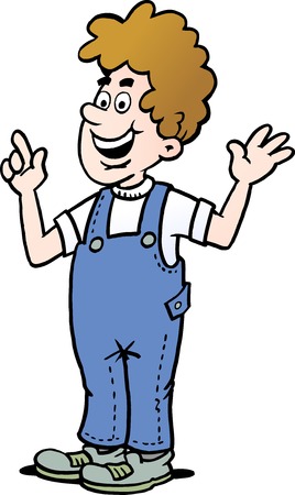 Cartoon illustration of a man who is dressed in a pair of blue overallsのイラスト素材