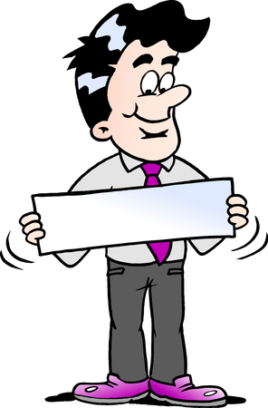 Cartoon illustration of a businessman there is holding a signのイラスト素材