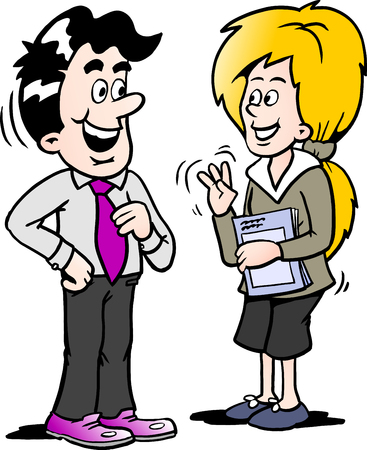 Cartoon illustration of a businessman speaking with a womanのイラスト素材