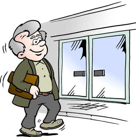 Cartoon Vector illustration of a happy old man vent to a business buildingのイラスト素材