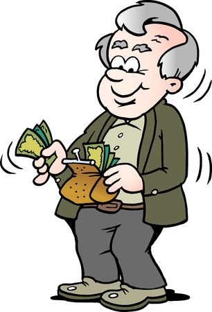 Cartoon Vector illustration of a happy old man taking money out of his walletのイラスト素材