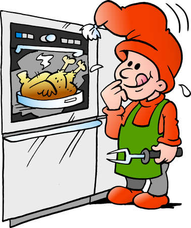 A Vector Cartoon illustration of an happy Elf that makes delicious Christmas foodのイラスト素材