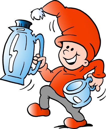 A Vector Cartoon illustration of an happy Elf there runs a pitcher and cupのイラスト素材