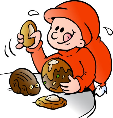 A Vector Cartoon illustration of an happy Elf that eats delicious chocolateのイラスト素材