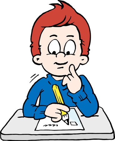 Cartoon Vector illustration of a thoughtful School Boyのイラスト素材