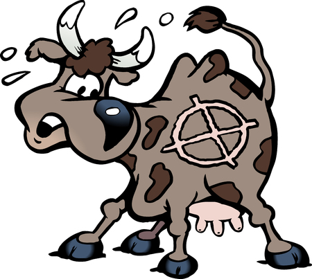 Cartoon Vector illustration of a a scared cow in the shot lineのイラスト素材