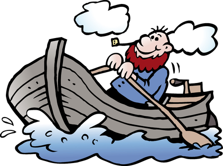 Cartoon Vector illustration of a fisherman in his rowboatのイラスト素材