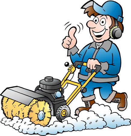 Cartoon Vector illustration of a Happy Handyman Worker with his Sweeping Machineのイラスト素材