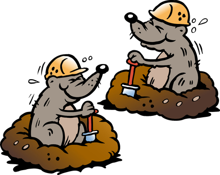 Cartoon Vector illustration of two Mole digging Holes in the Groundのイラスト素材