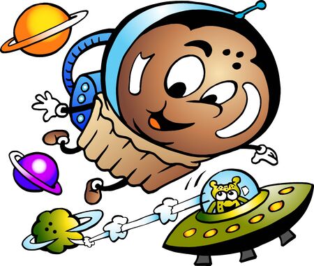 Vector Cartoon illustration of a Happy Muffin Astronautのイラスト素材
