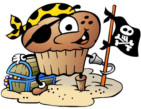Vector Cartoon illustration of a Happy Muffin Pirateのイラスト素材
