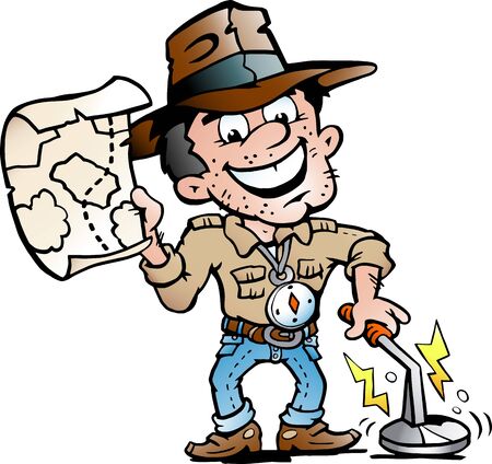 Vector Cartoon illustration of a Happy Archaeologist With a Metal Detectorのイラスト素材
