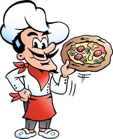 Vector Cartoon illustration of a happy Italian Pizza Chef Bakerのイラスト素材