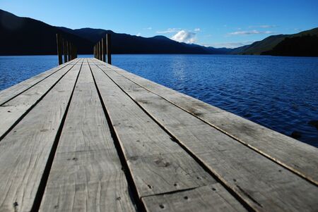 Pier on the lake Rotoroa, New Zealandの写真素材