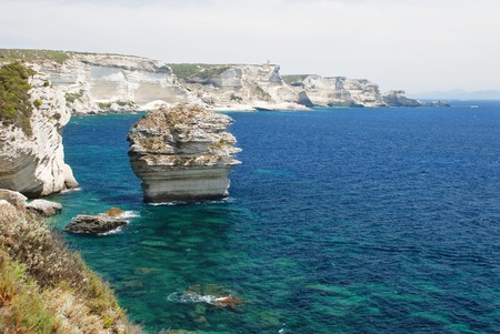 Dramatic limestone coastline, Bonifacio, Corsica, Franceの写真素材