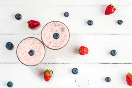 milkshake with blueberry and strawberryの写真素材