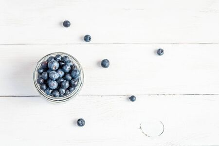 blueberry in the jar, top view, flat layの写真素材