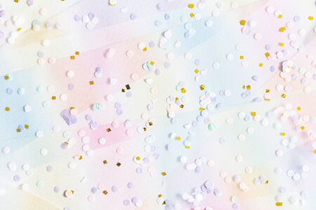 Unicorn festive background. Party, birthday, wedding, holiday concept. Flat lay, top viewの写真素材