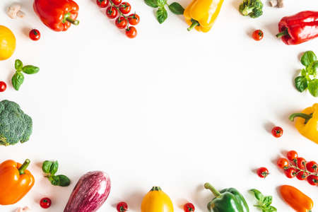Vegetable on white background. Flat lay, top viewの写真素材