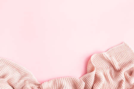 Pink blanket on pink background. Flat lay, top viewの写真素材