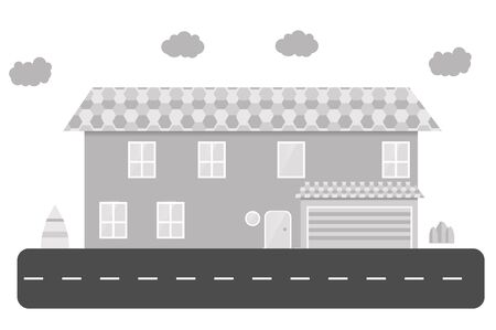 vector american house near the roadのイラスト素材