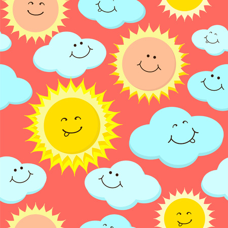 Cartoon sun and clouds. Seamless vector pattern.のイラスト素材