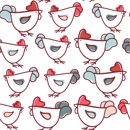 Seamless vector pattern with roosters and chickens.のイラスト素材
