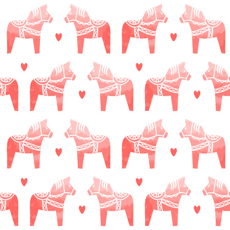 Seamless vector pattern with Dala horses.のイラスト素材